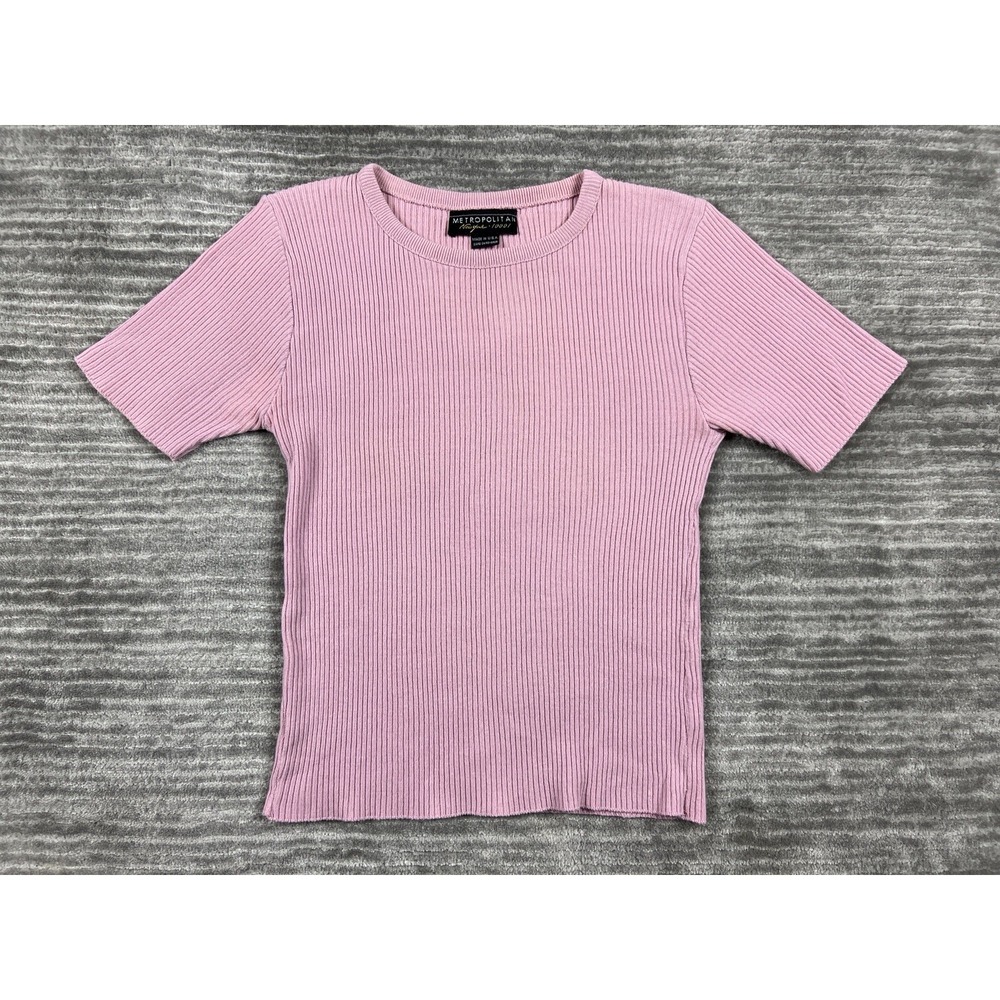Metropolitan New York Ribbed Top Womens S Pink Short Sleeve Crew Neck Cotton USA